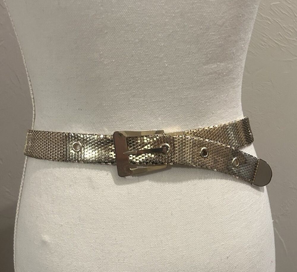 Vintage Gold Tone Metal Mesh Belt Adjustable Retro Disco Boho Glam Women’s 36”
